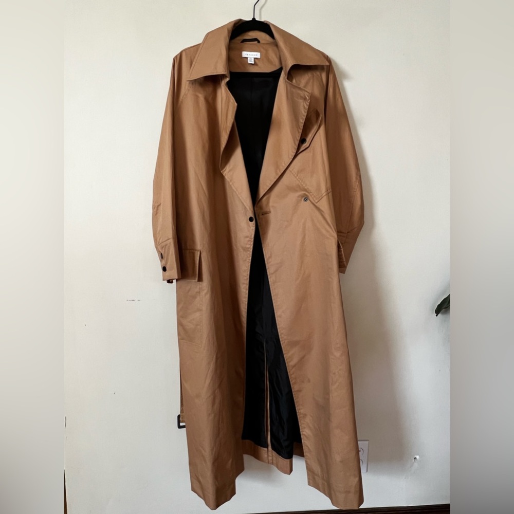 Topshop tan longline trench coat size 14